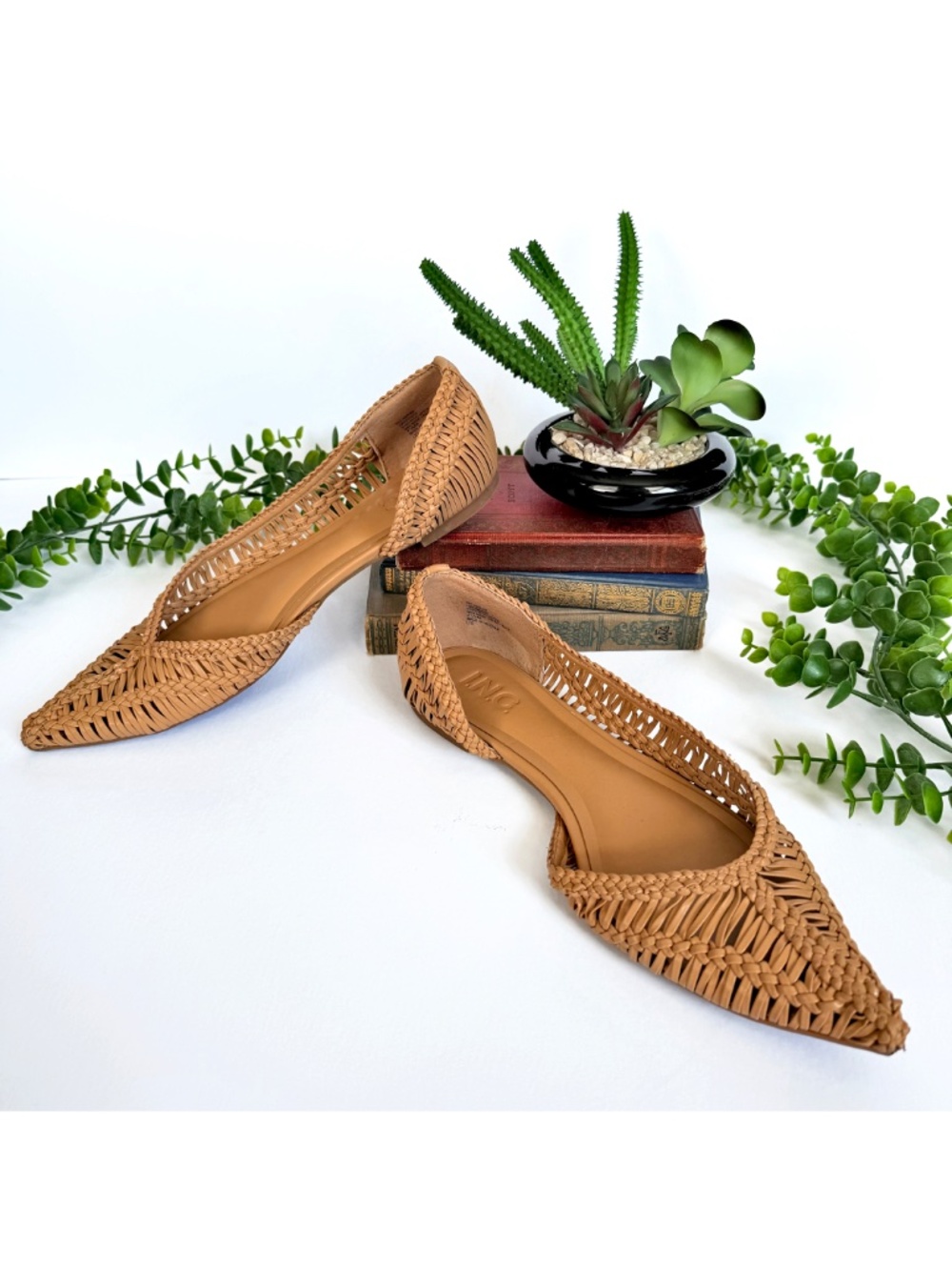 Minimalist Boho Cottage Raffia Woven Basketweave Pointed Toe D'Orsay Flat 7.5